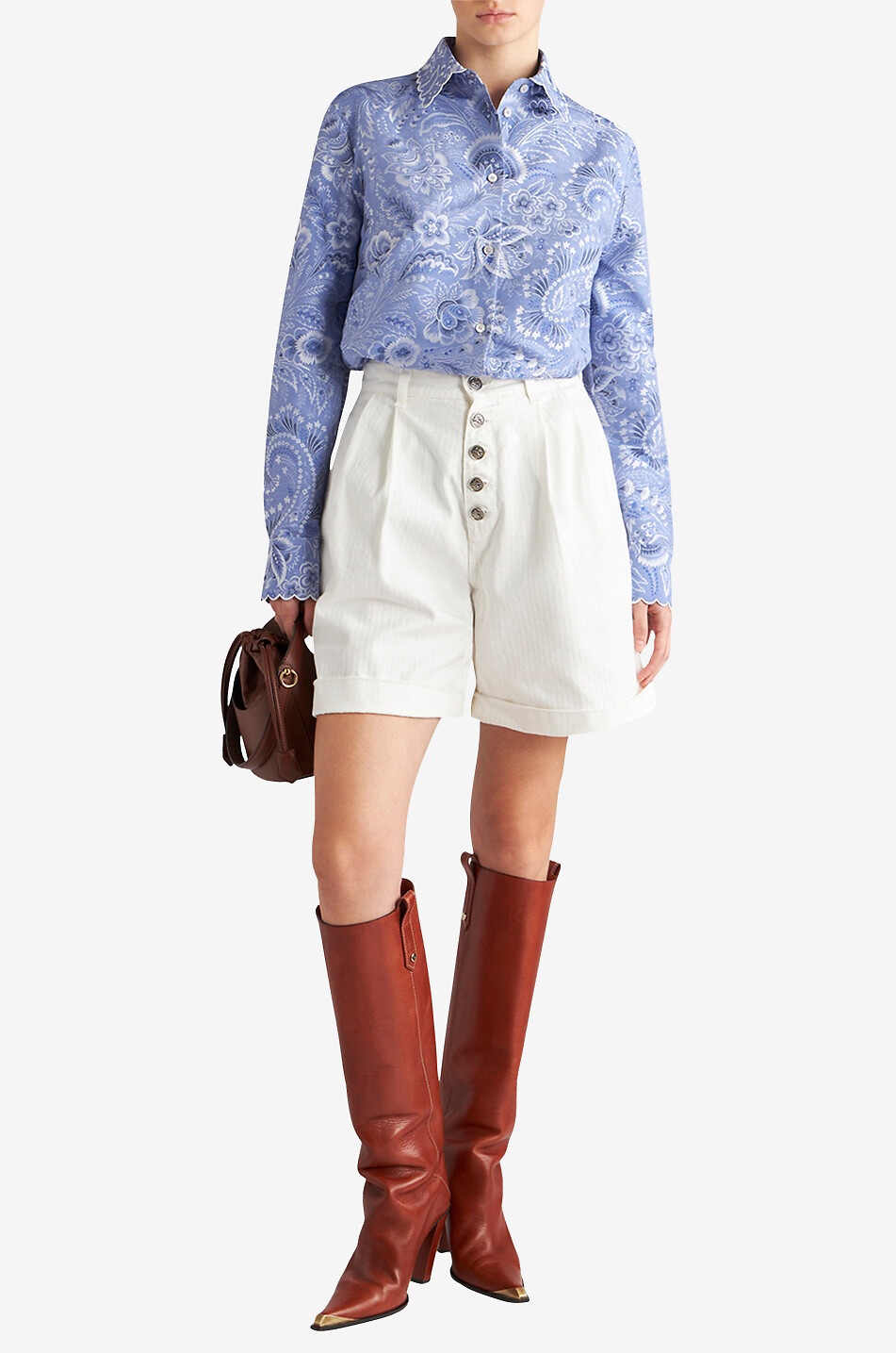 Bermuda taille haute en coton texture chevrons
