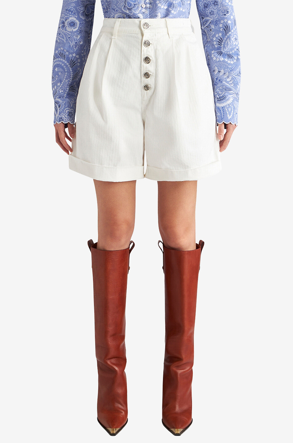 Bermuda taille haute en coton texture chevrons