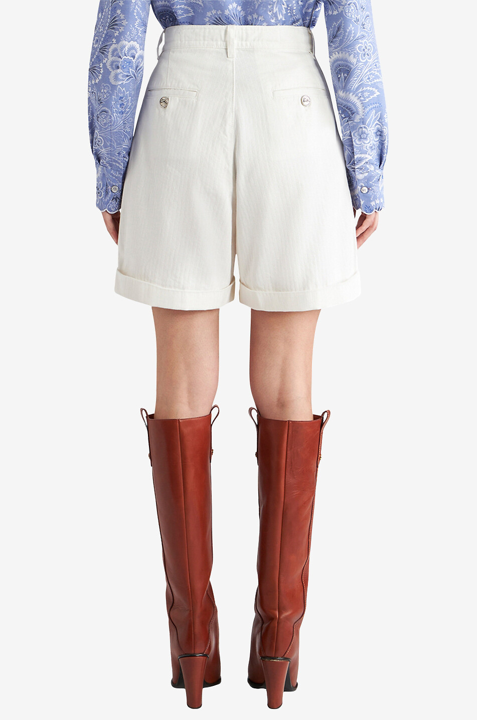 Bermuda taille haute en coton texture chevrons