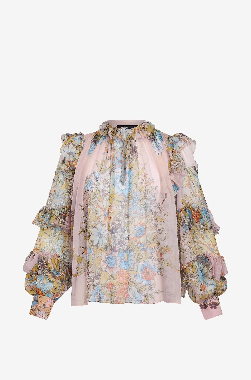 Seidencrêpe-Bluse mit Rüschen Bouquet