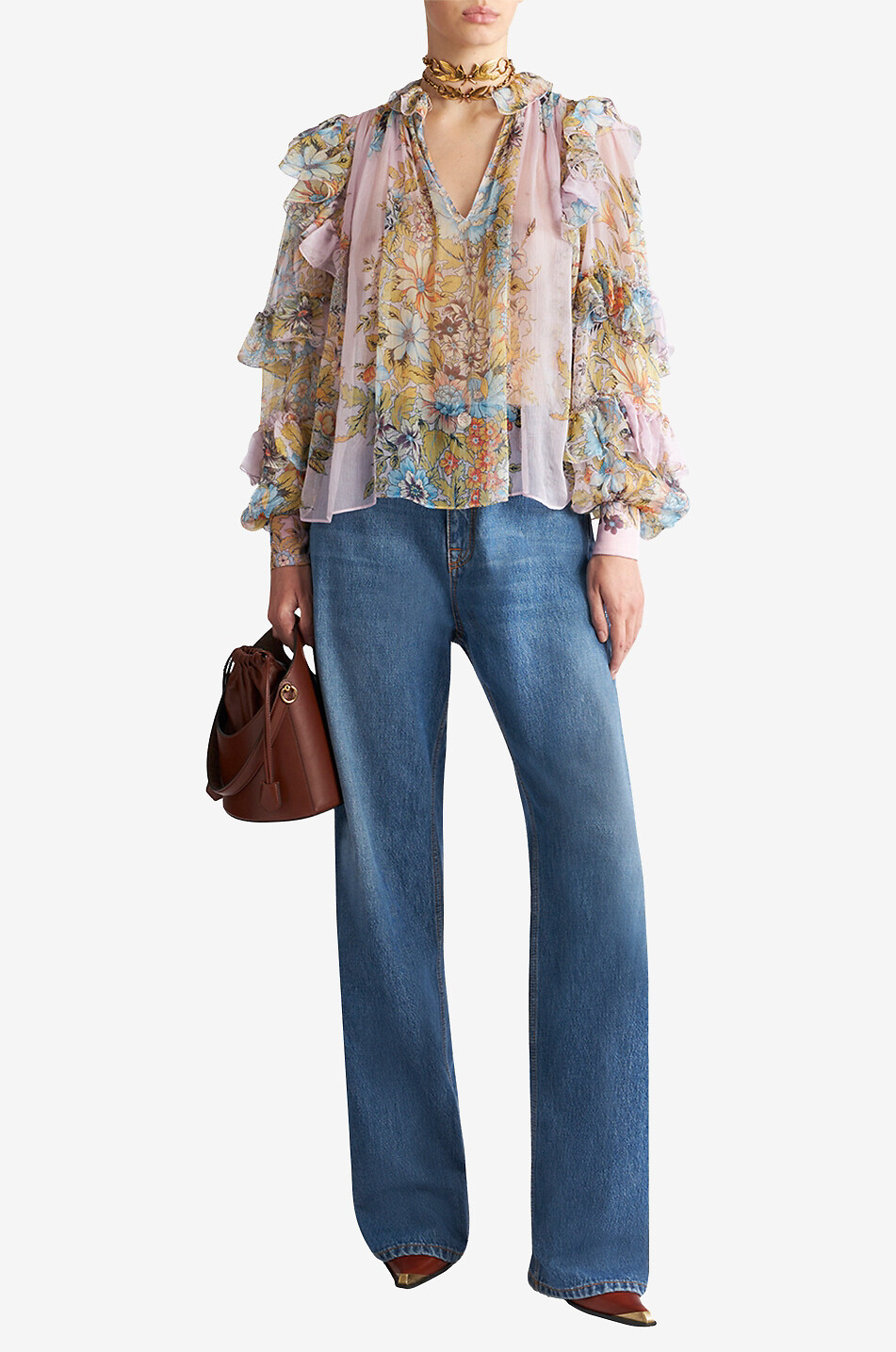 Blouse en crêpe de soie à volants Bouquet