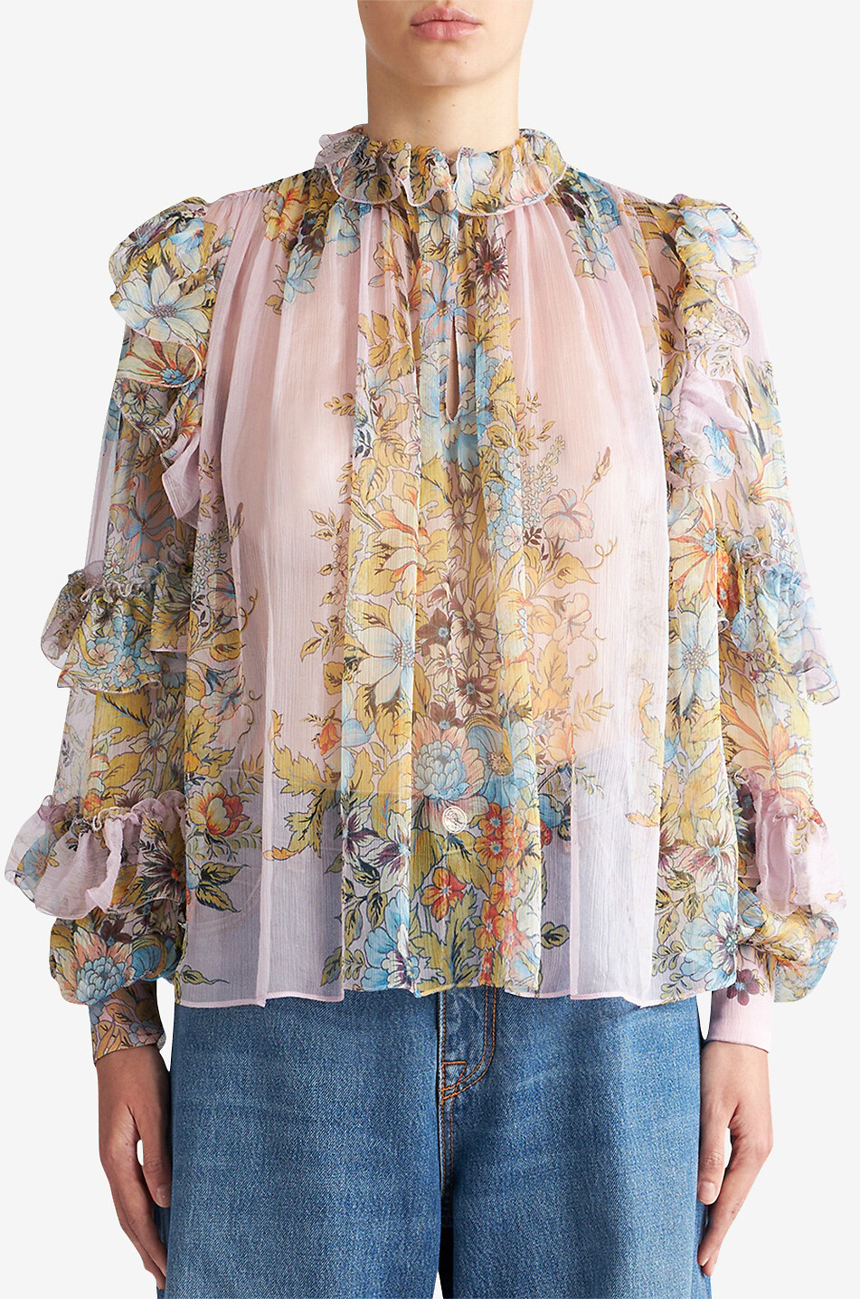 Blouse en crêpe de soie à volants Bouquet