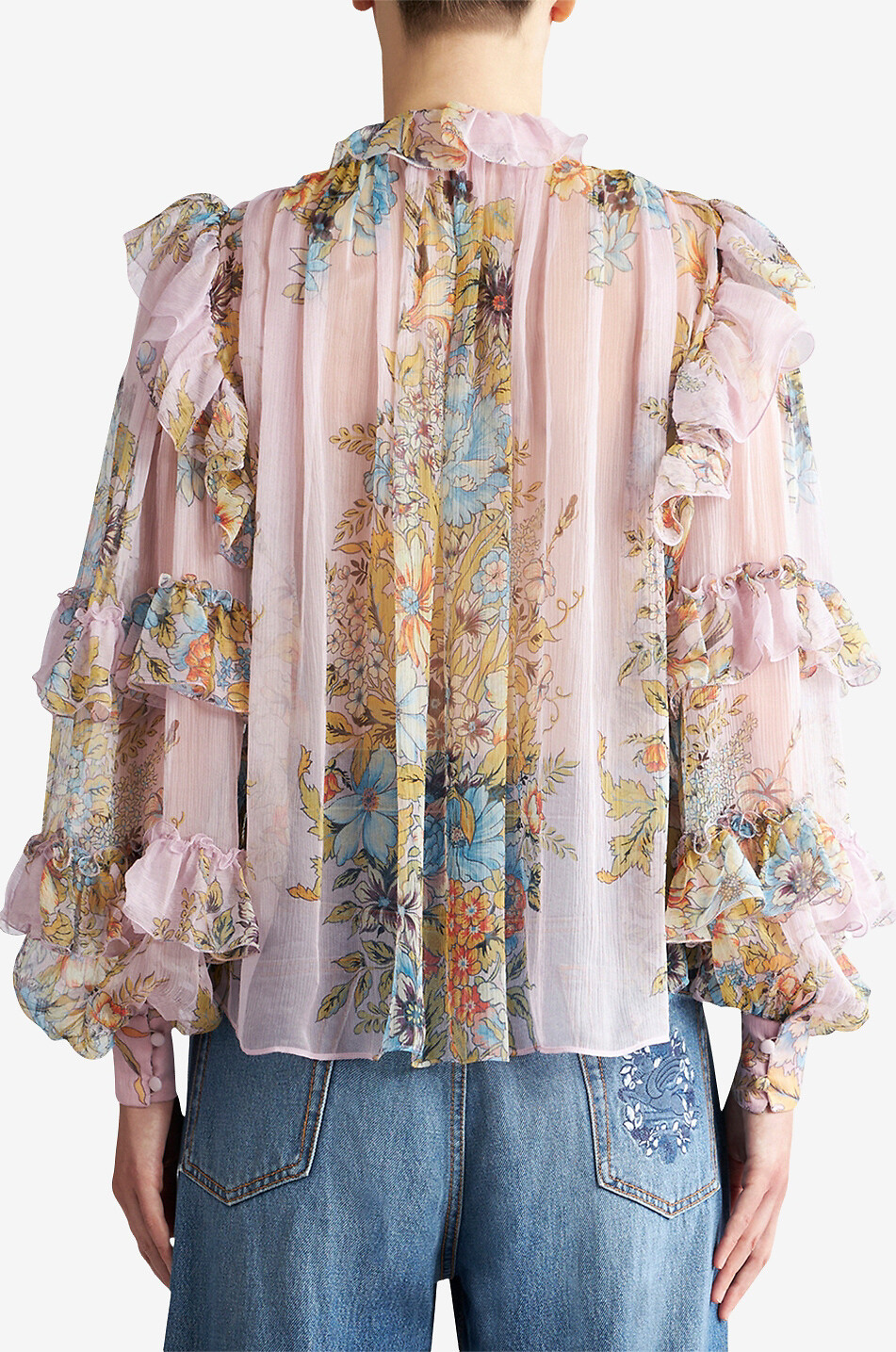 Blouse en crêpe de soie à volants Bouquet