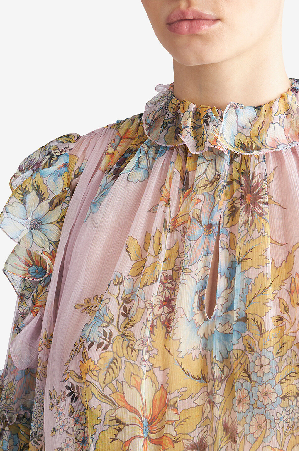Blouse en crêpe de soie à volants Bouquet