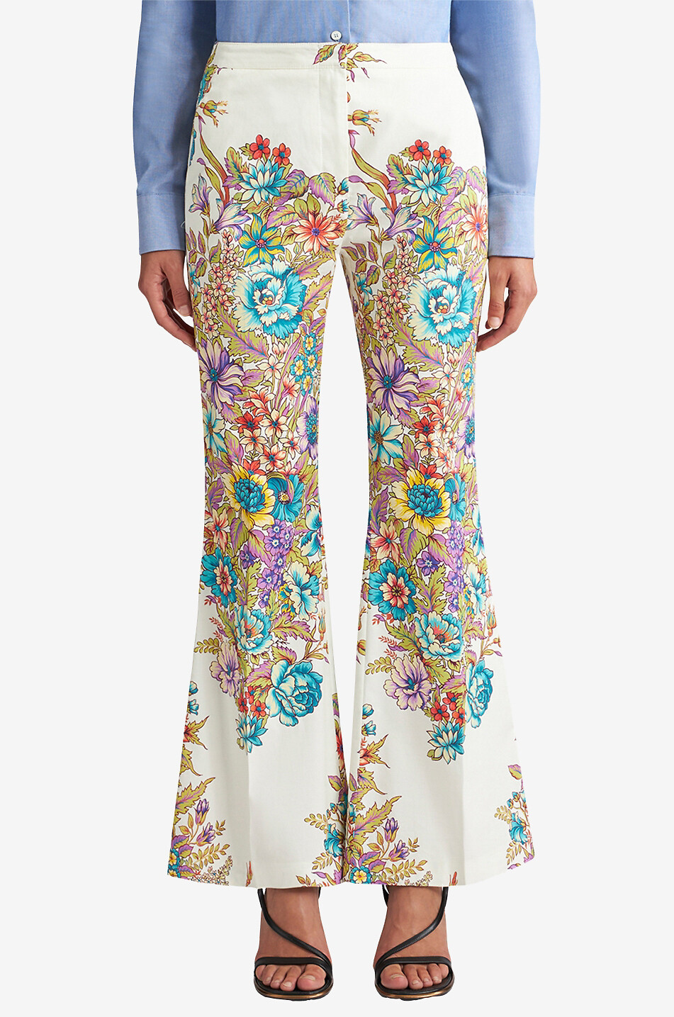 Pantalon évasé taille haute imprimé Bouquet