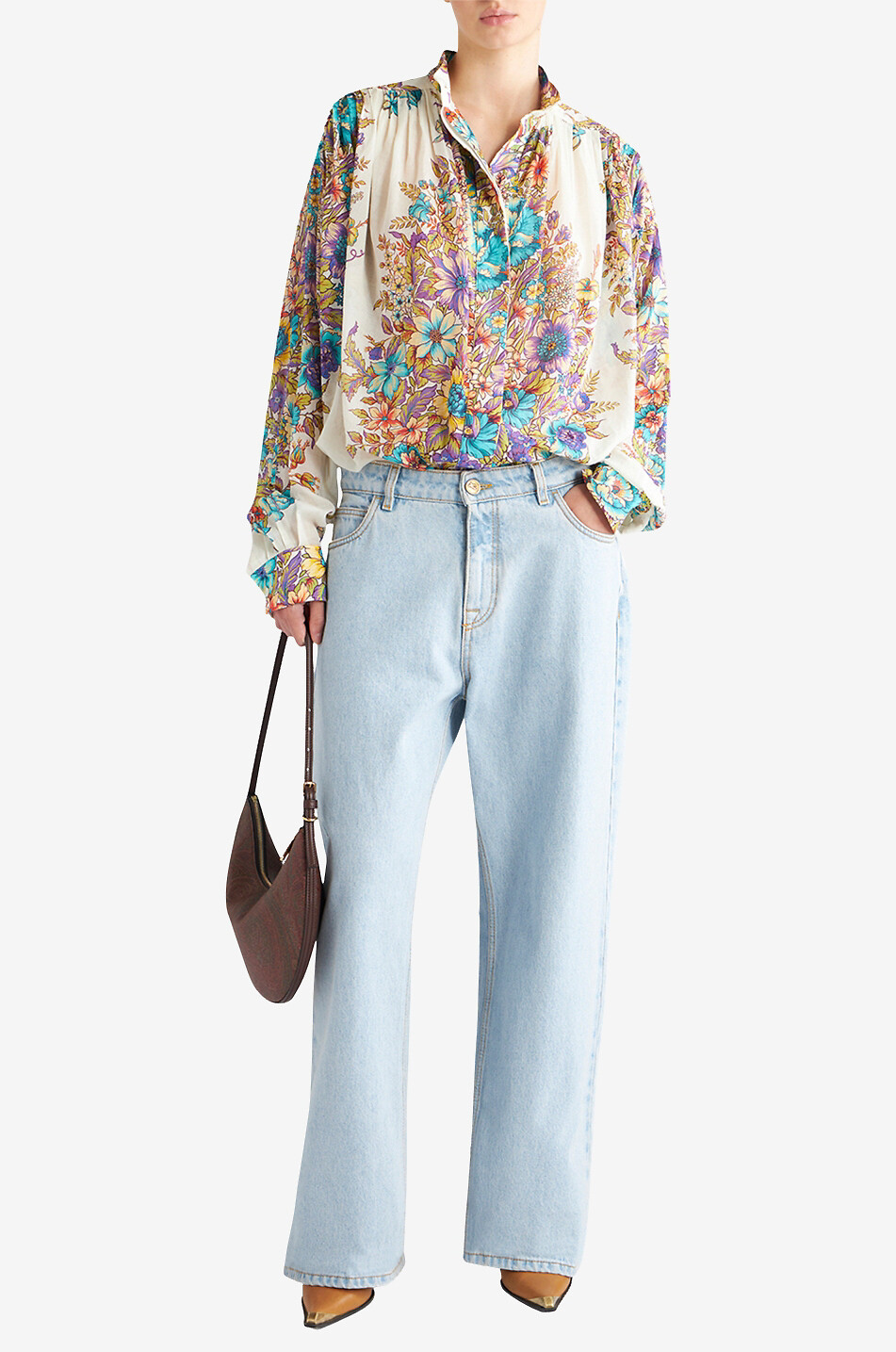ETRO Baumwollvoile-Bluse mit Stehkragen Bouquet Damen BUNT 3
