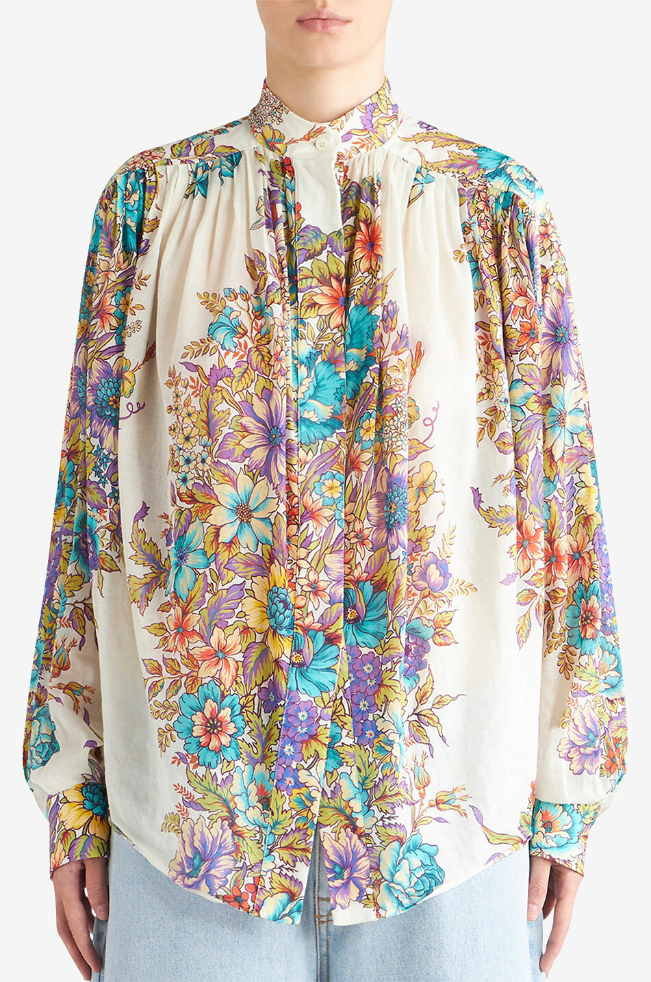 ETRO Baumwollvoile-Bluse mit Stehkragen Bouquet Damen BUNT 4