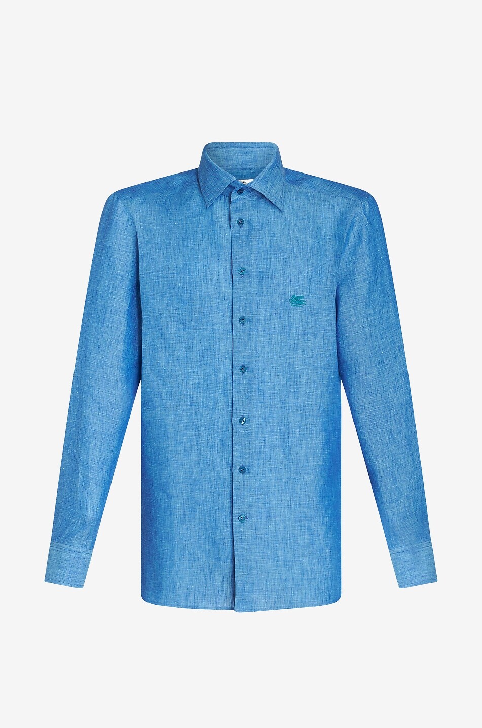 ETRO Pegaso embroidered linen shirt Men MEDIUM BLUE 1