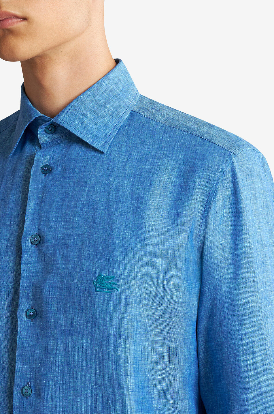 ETRO Pegaso embroidered linen shirt Men MEDIUM BLUE 5
