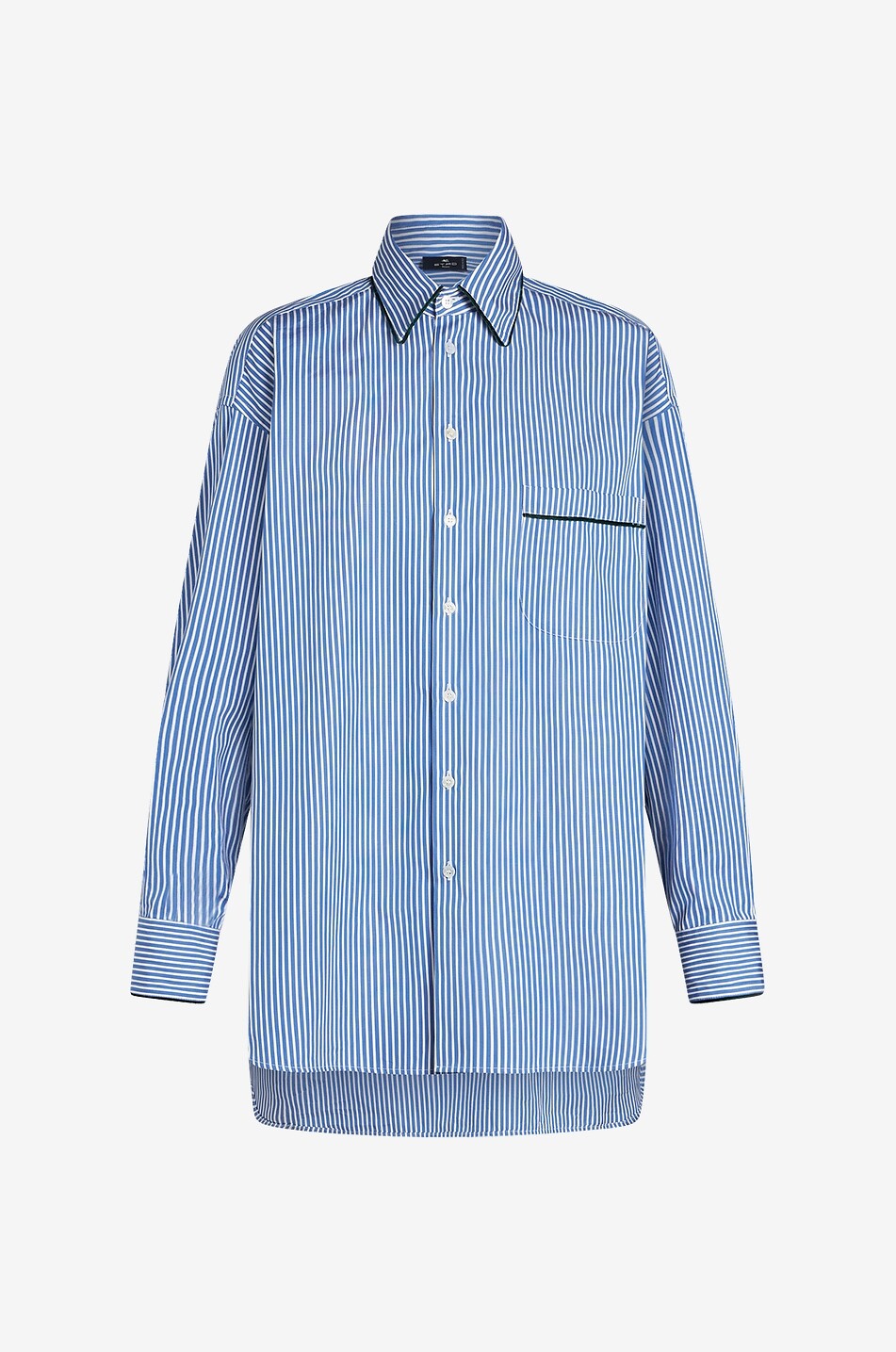 Gestreiftes Oversize-Hemd mit Samtpaspeln