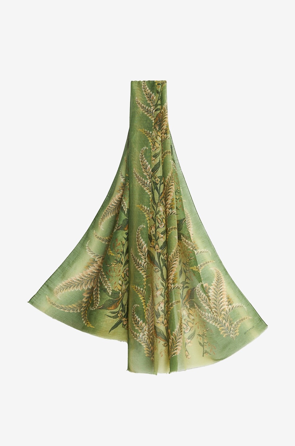 ETRO Floral Foliage fine linen and silk scarf Men LIGHT GREEN 1