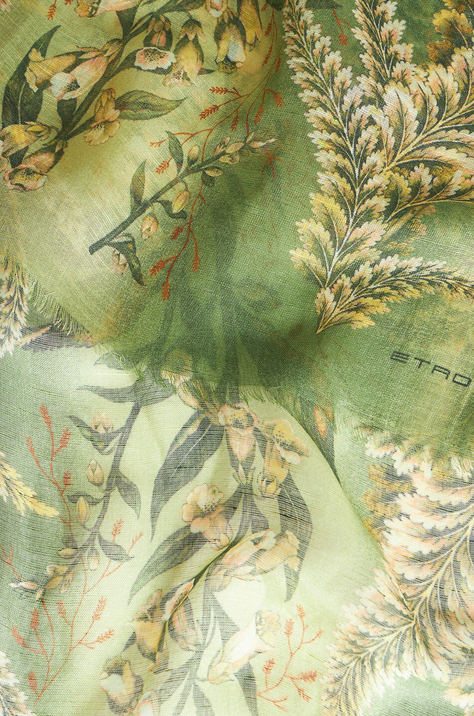 ETRO Floral Foliage fine linen and silk scarf Men LIGHT GREEN 2