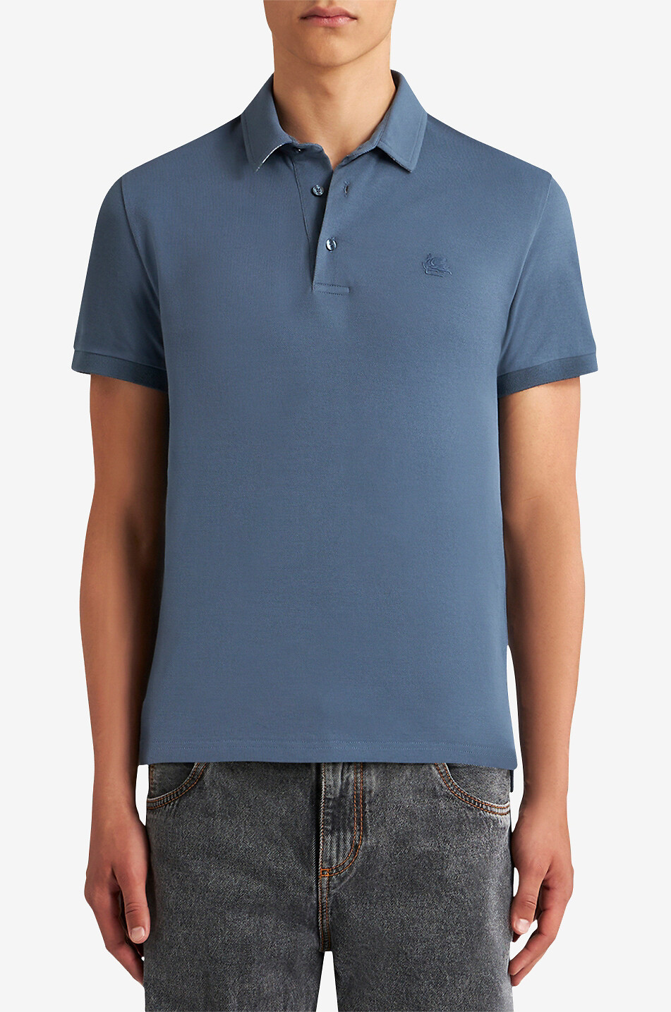 ETRO Pegaso polo shirt with Paisley printed collar Men MEDIUM BLUE 3