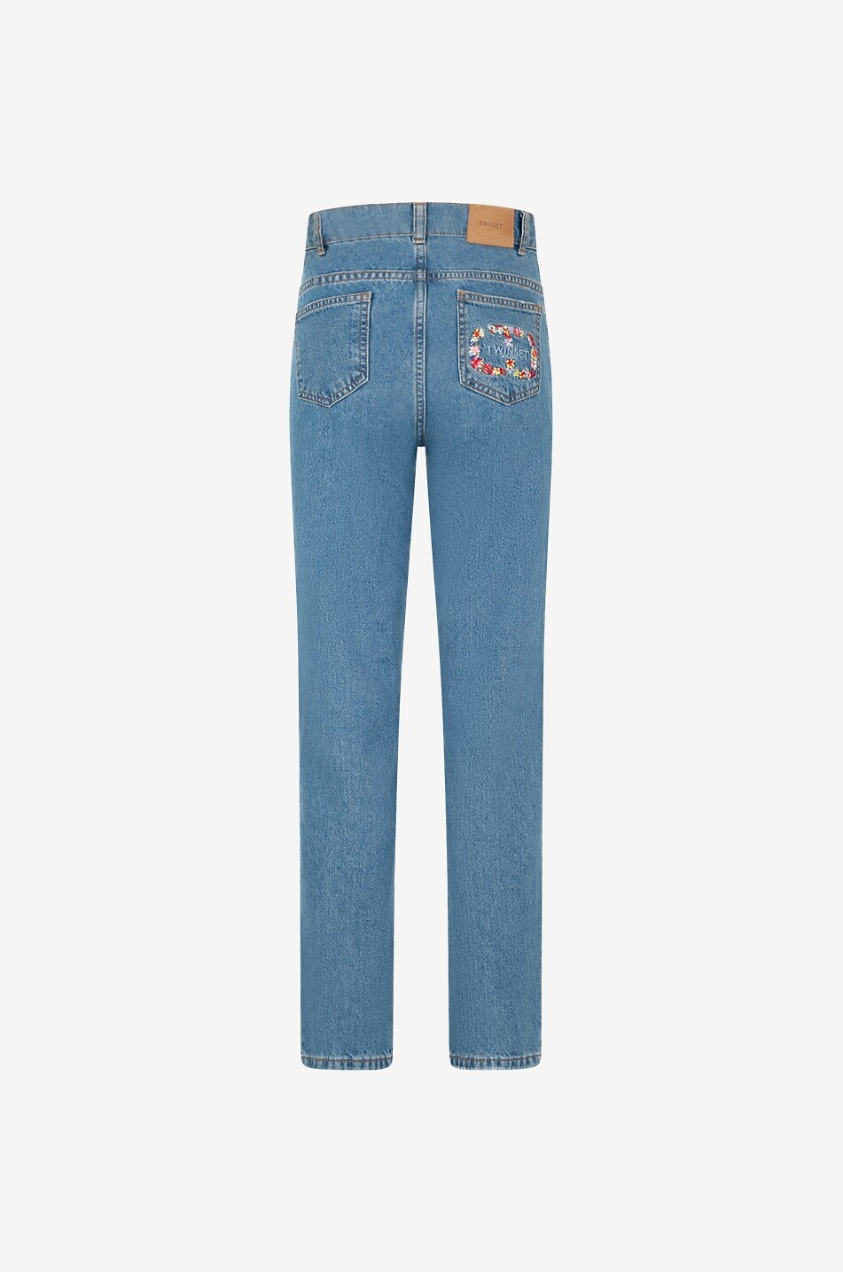 Embroidered light-washed slim fit jeans