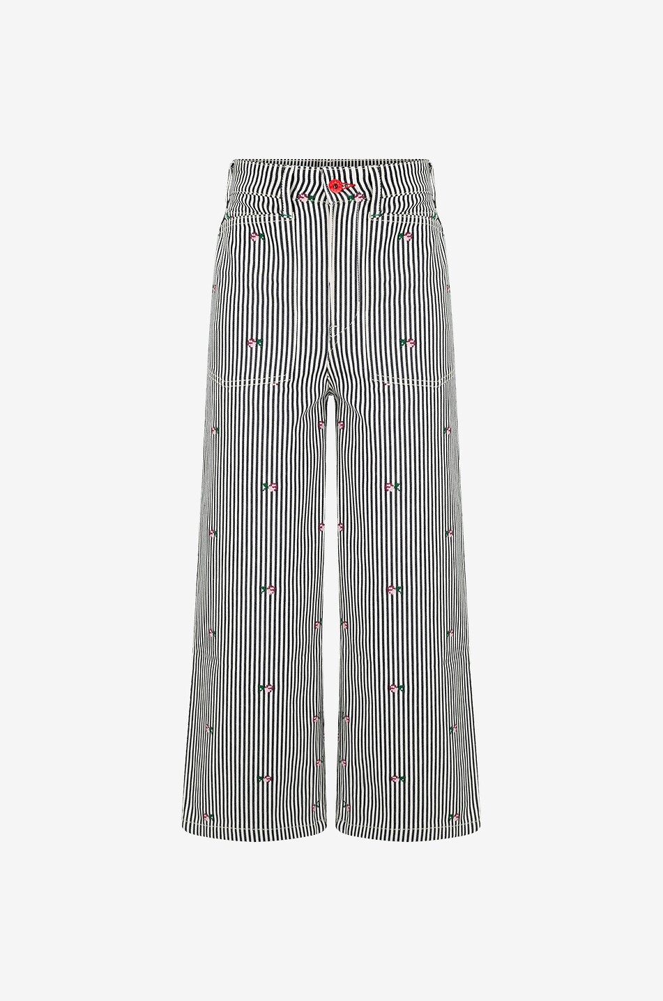Jean taille haute large rayé brodé de fleurs Sumire