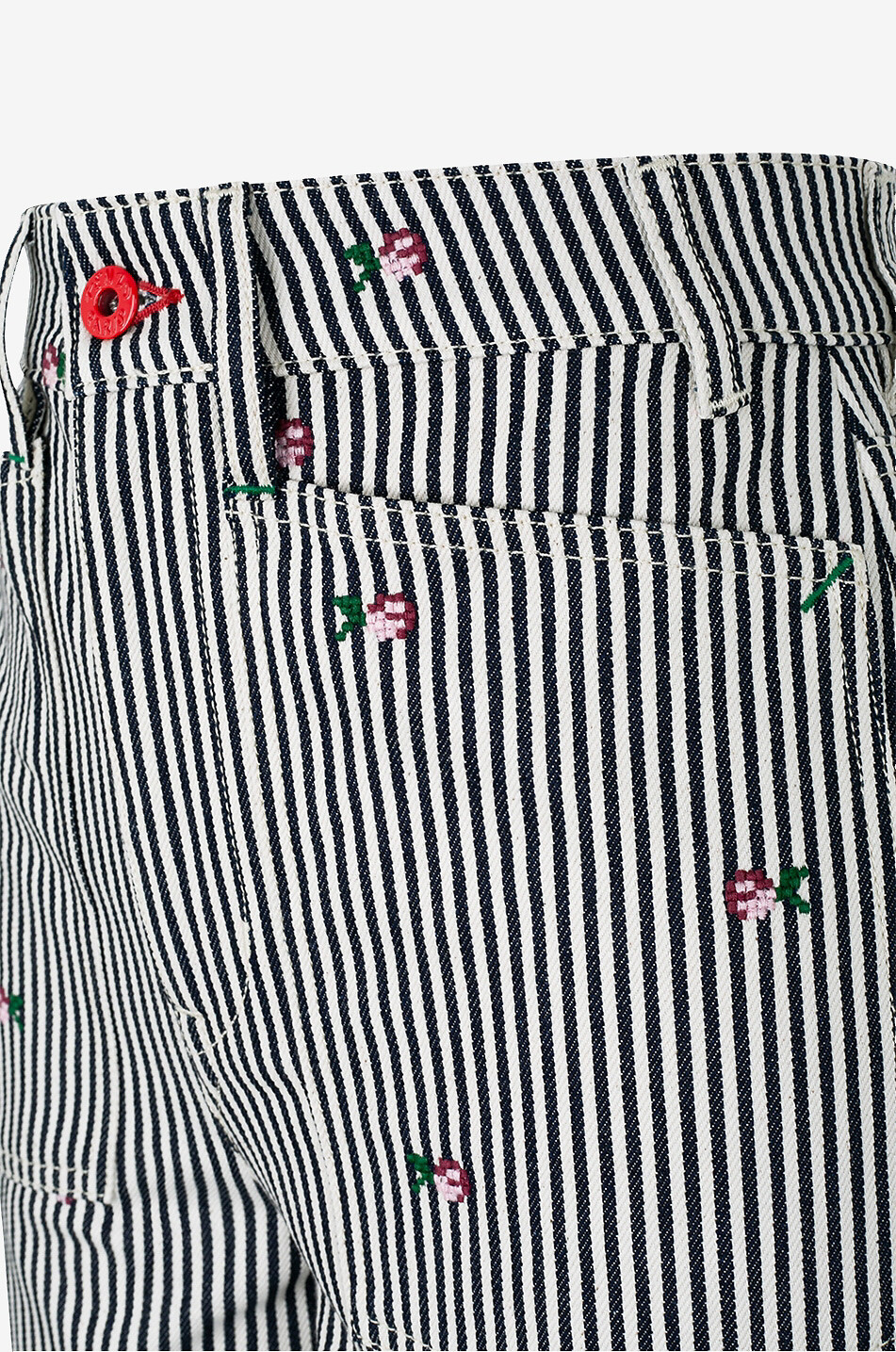 Jean taille haute large rayé brodé de fleurs Sumire