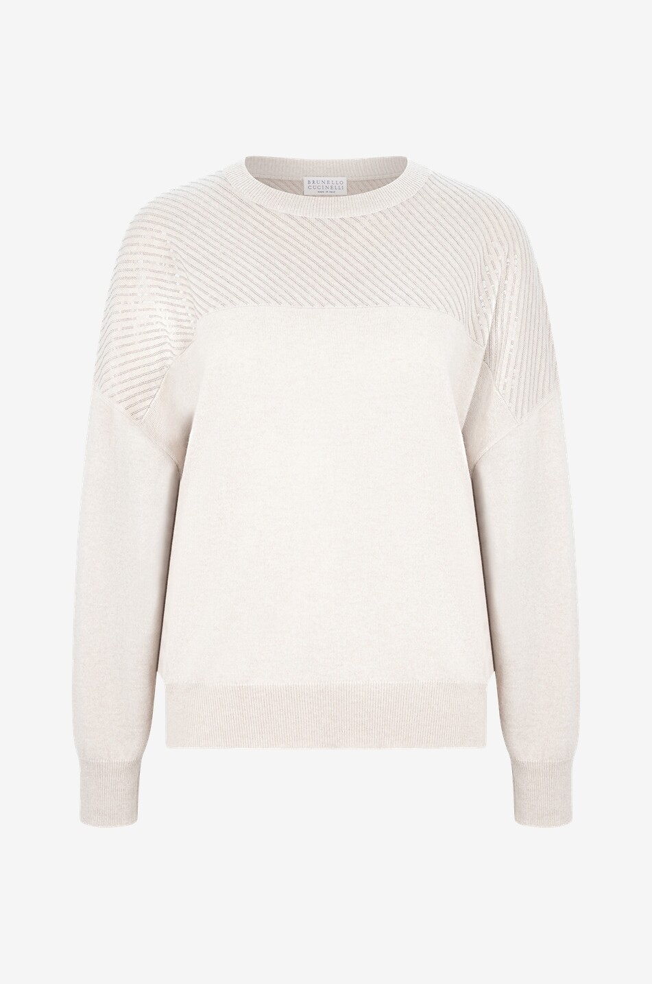 BRUNELLO CUCINELLI Oversize cashmere jumper with diagonal sparkling stripes Women BEIGE 1