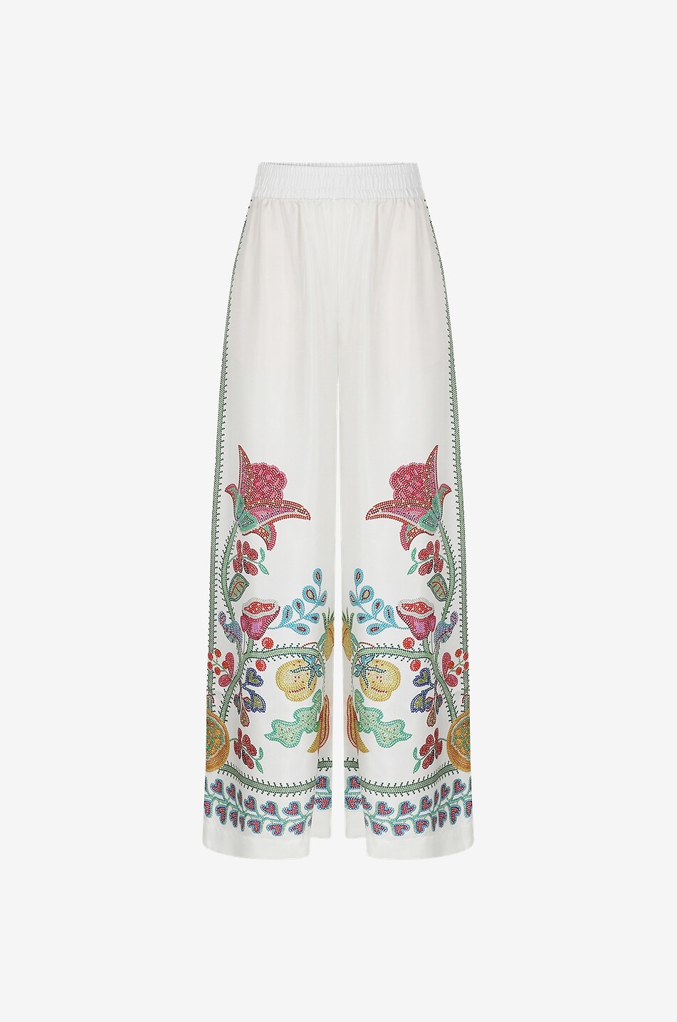 LA DOUBLEJ Bedruckte weite Seidenhose Grenadilla Placée Palazzo Damen WEISS 1