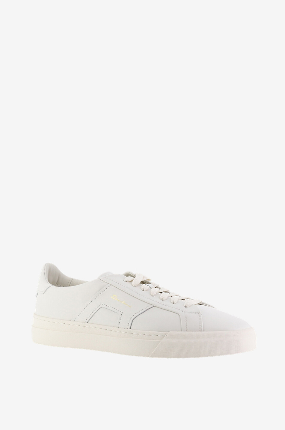 SANTONI Double Buckle leather lace-up low-top sneakers Men WHITE 1