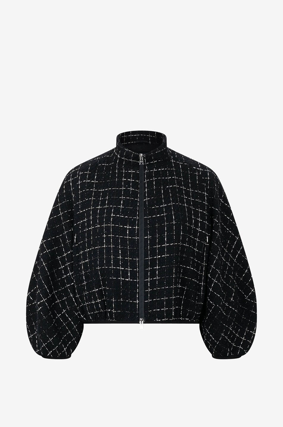 Bomber en tweed à carreaux et sequins