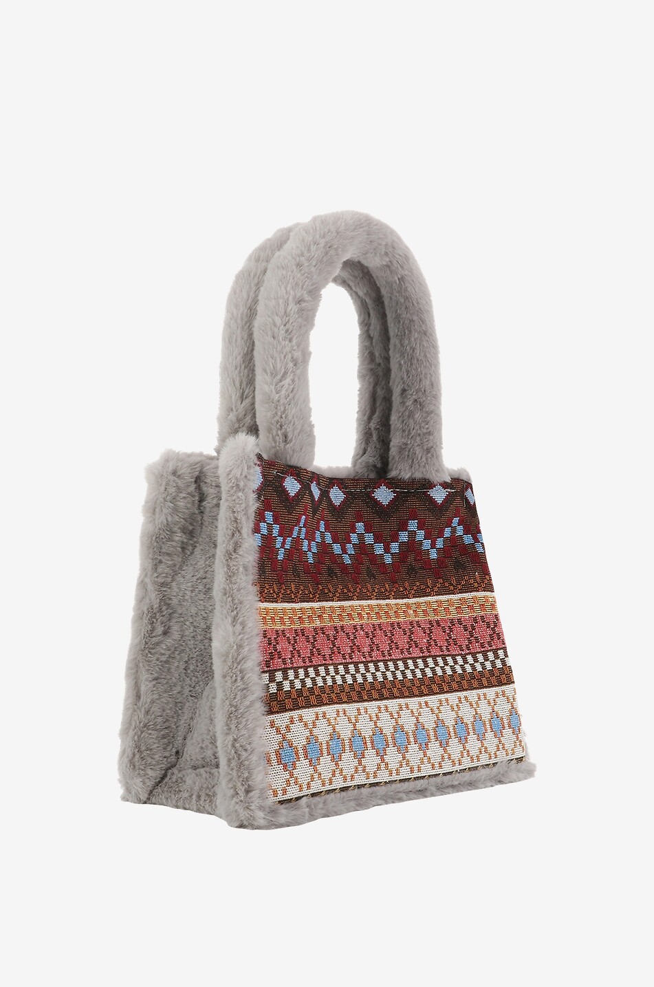 LA MILANESA Dasha Small synthetic fur handbag with embroideries Women GREY 2