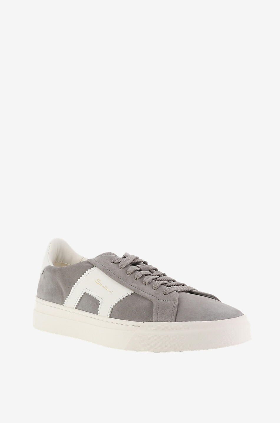 Double Buckle low-top lace-up bi-material sneakers