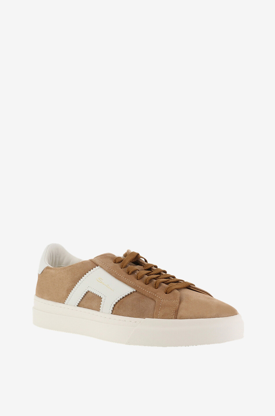 SANTONI Baskets basses en daim et cuir Double Boucle Homme BEIGE 1