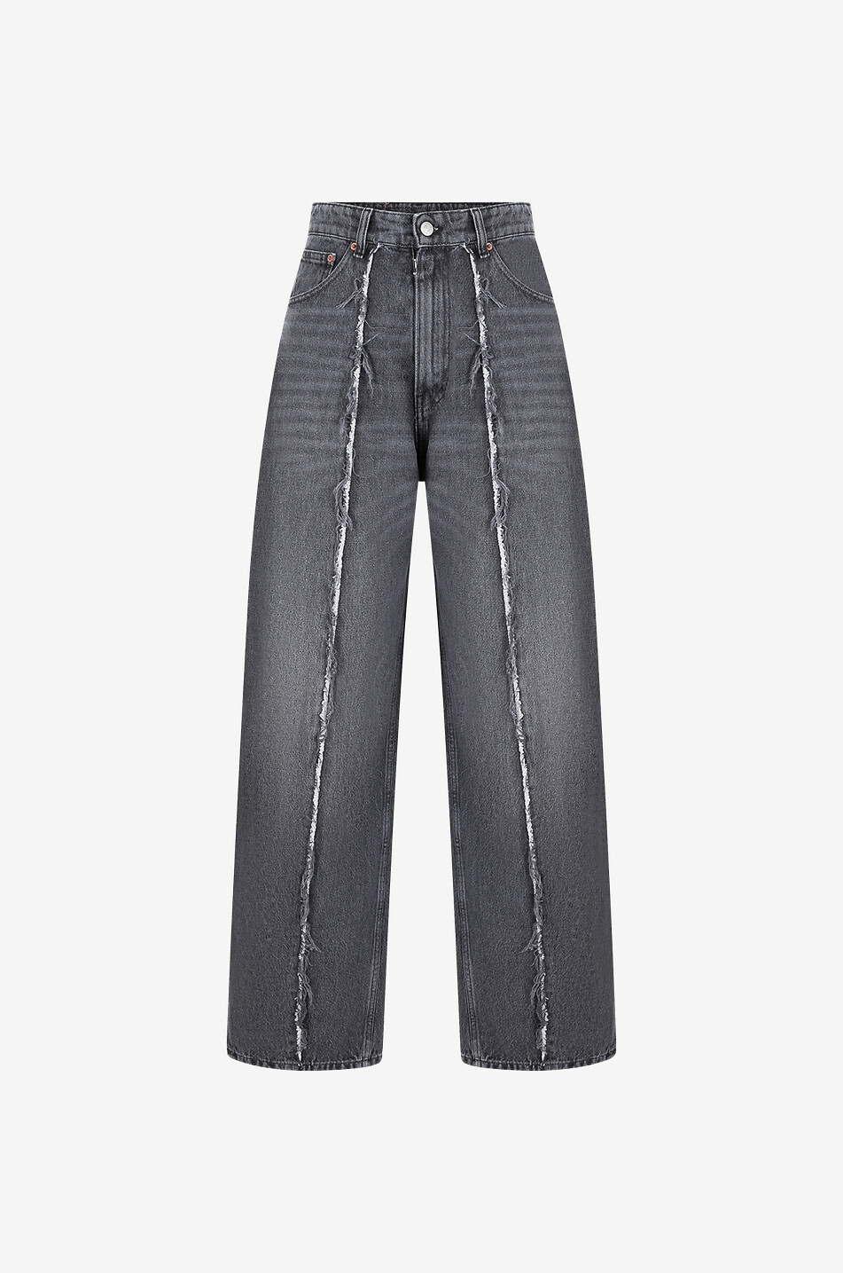 Jean large en coton à couture frontale effilochée