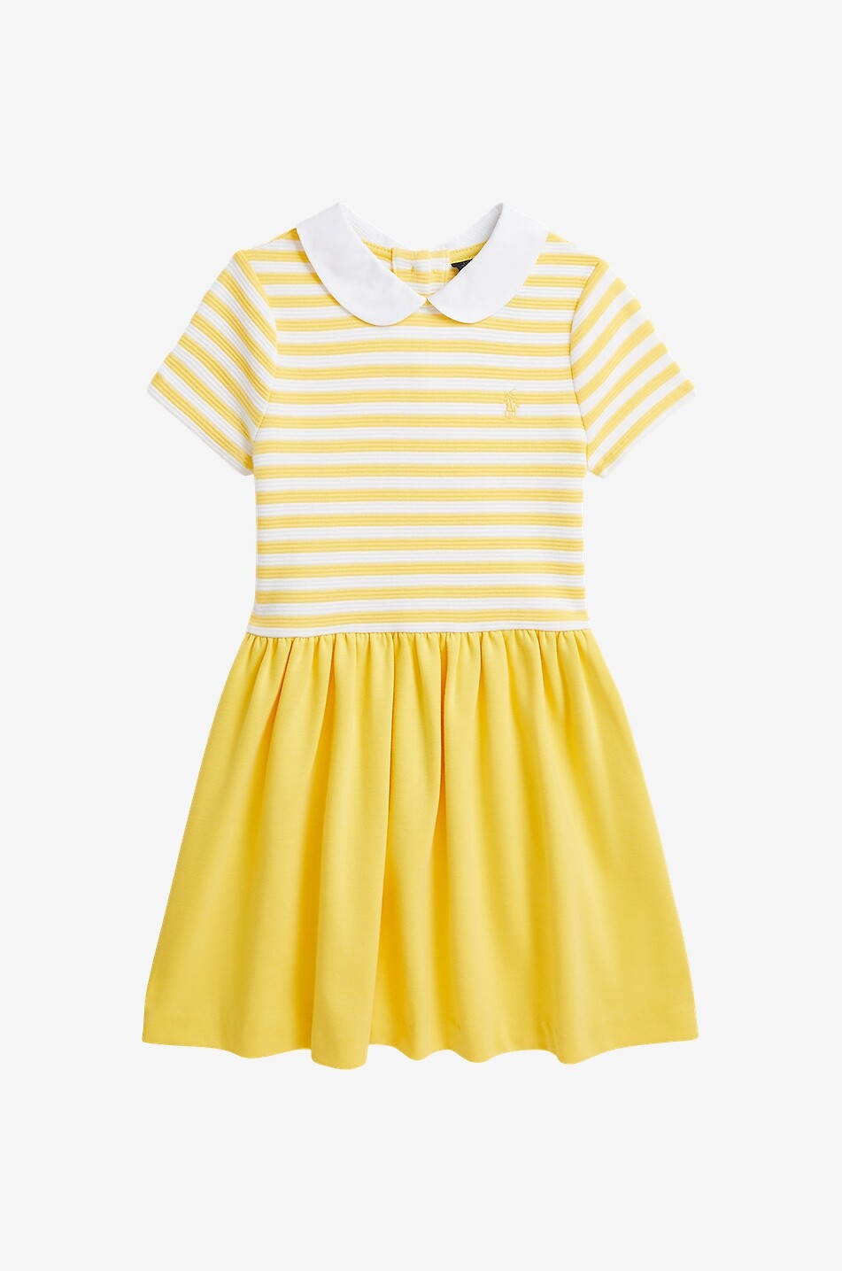 Mädchen-Kurzarm-Materialmix-Kleid mit Streifen Pony