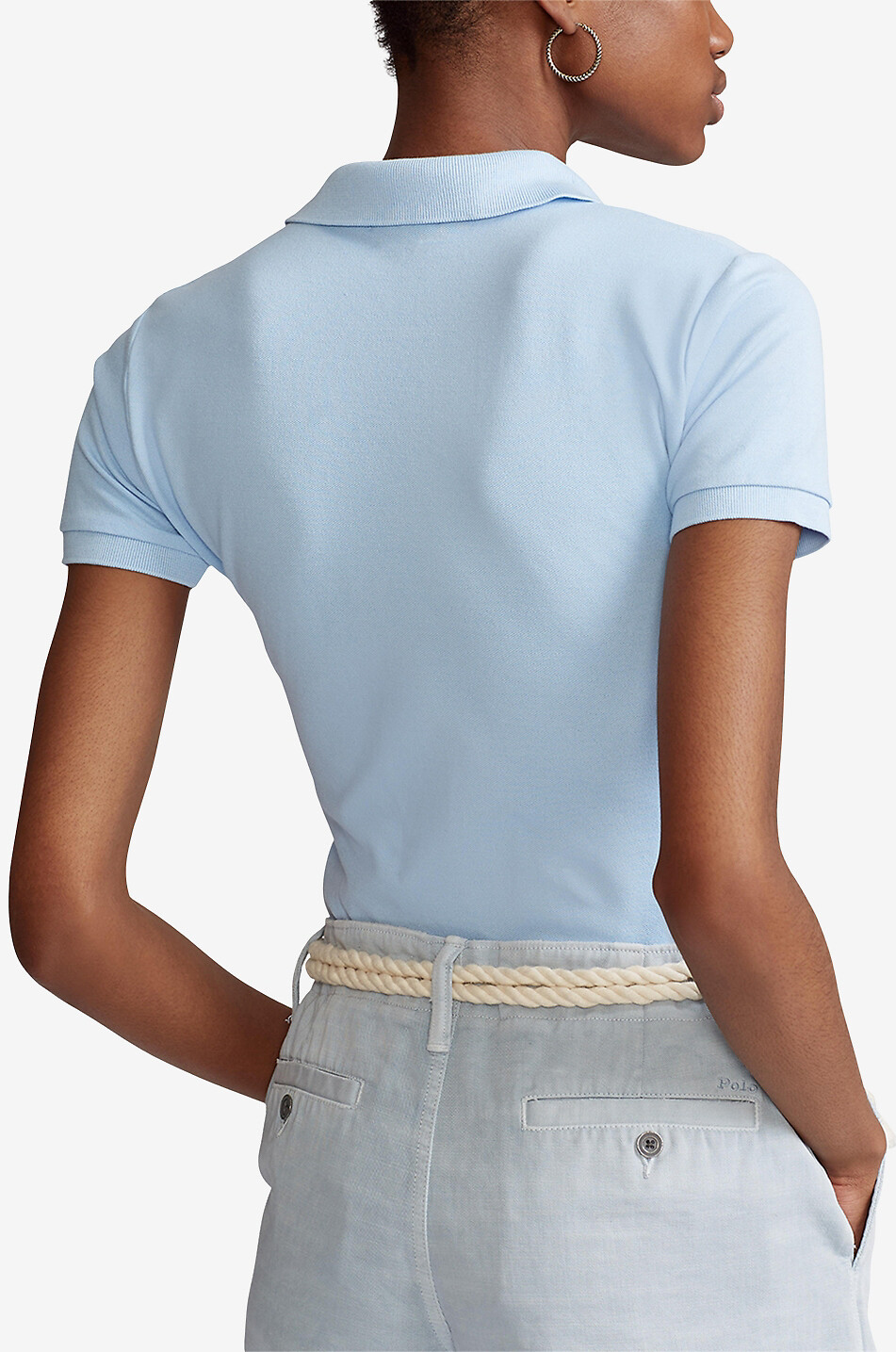 POLO RALPH LAUREN Pony short-sleeved slim-fit polo shirt Women LIGHT BLUE 3