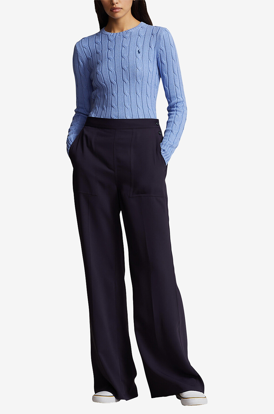 POLO RALPH LAUREN Pull torsadé à col rond en coton Pony Femme BLEU 4