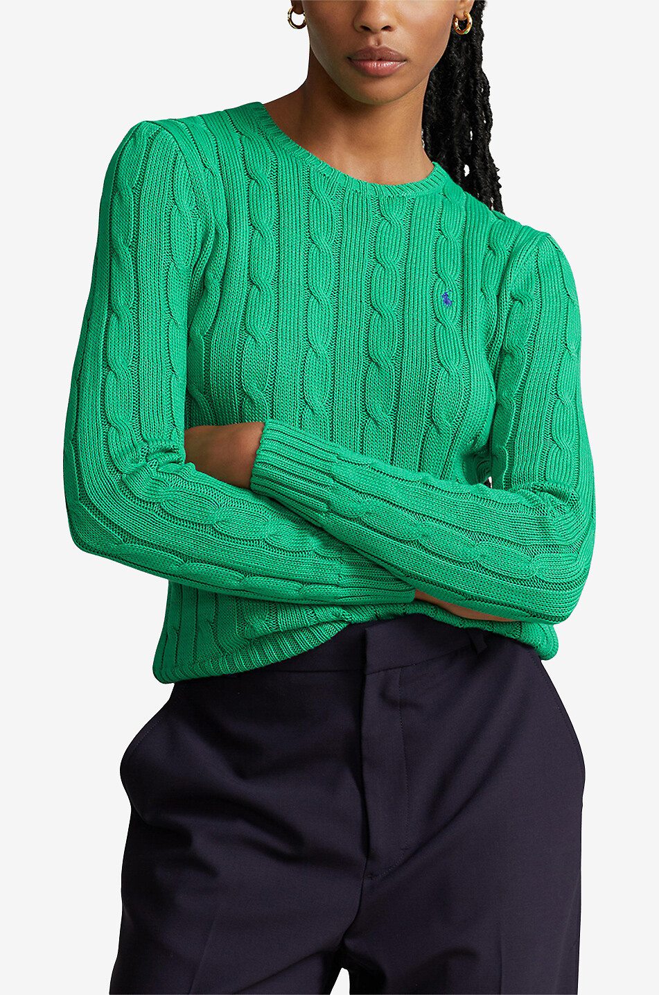 POLO RALPH LAUREN Pull torsadé à col rond en coton Pony Femme VERT 2