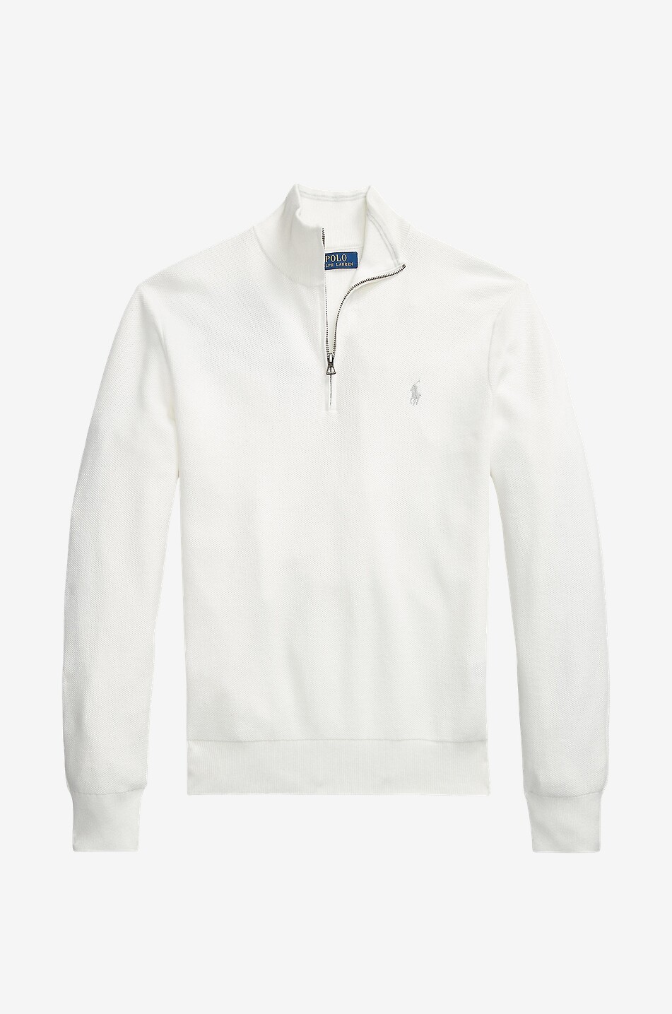 Pony piqué knit half-zip stand-up collar jumper