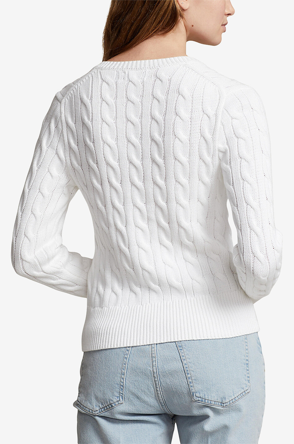 POLO RALPH LAUREN Cardigan torsadé à col rond en coton Pony Femme BLANC 3