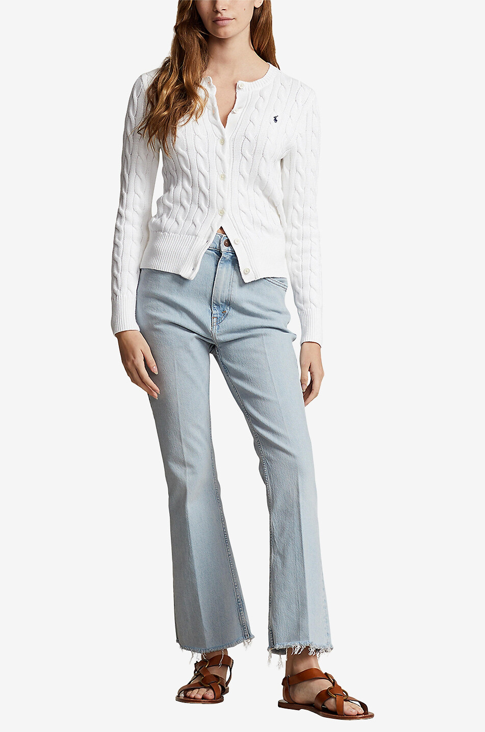 POLO RALPH LAUREN Cardigan torsadé à col rond en coton Pony Femme BLANC 4