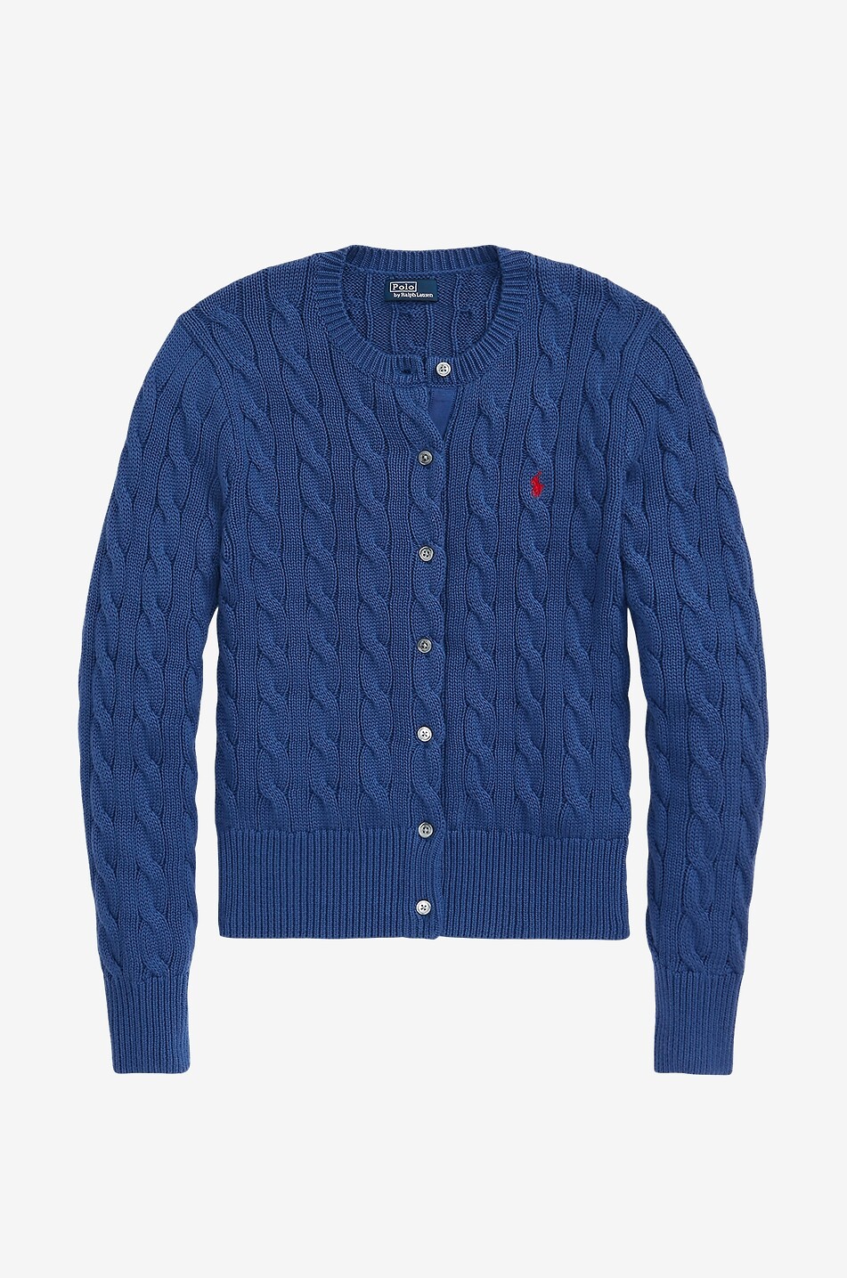 Pony cotton cable-knit round-neck cardigan