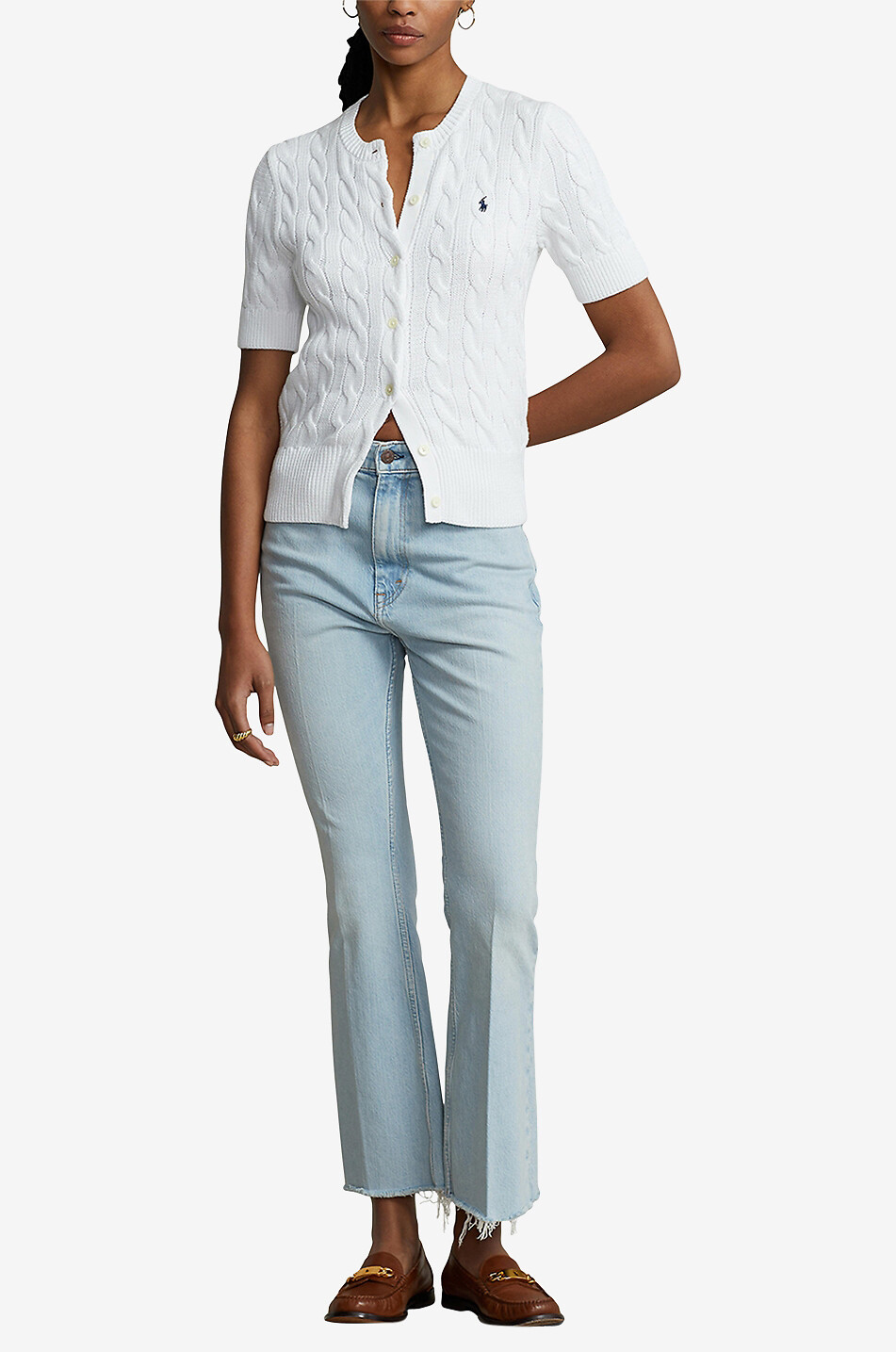 POLO RALPH LAUREN Cardigan torsadé à manches courtes Pony Femme BLANC 4