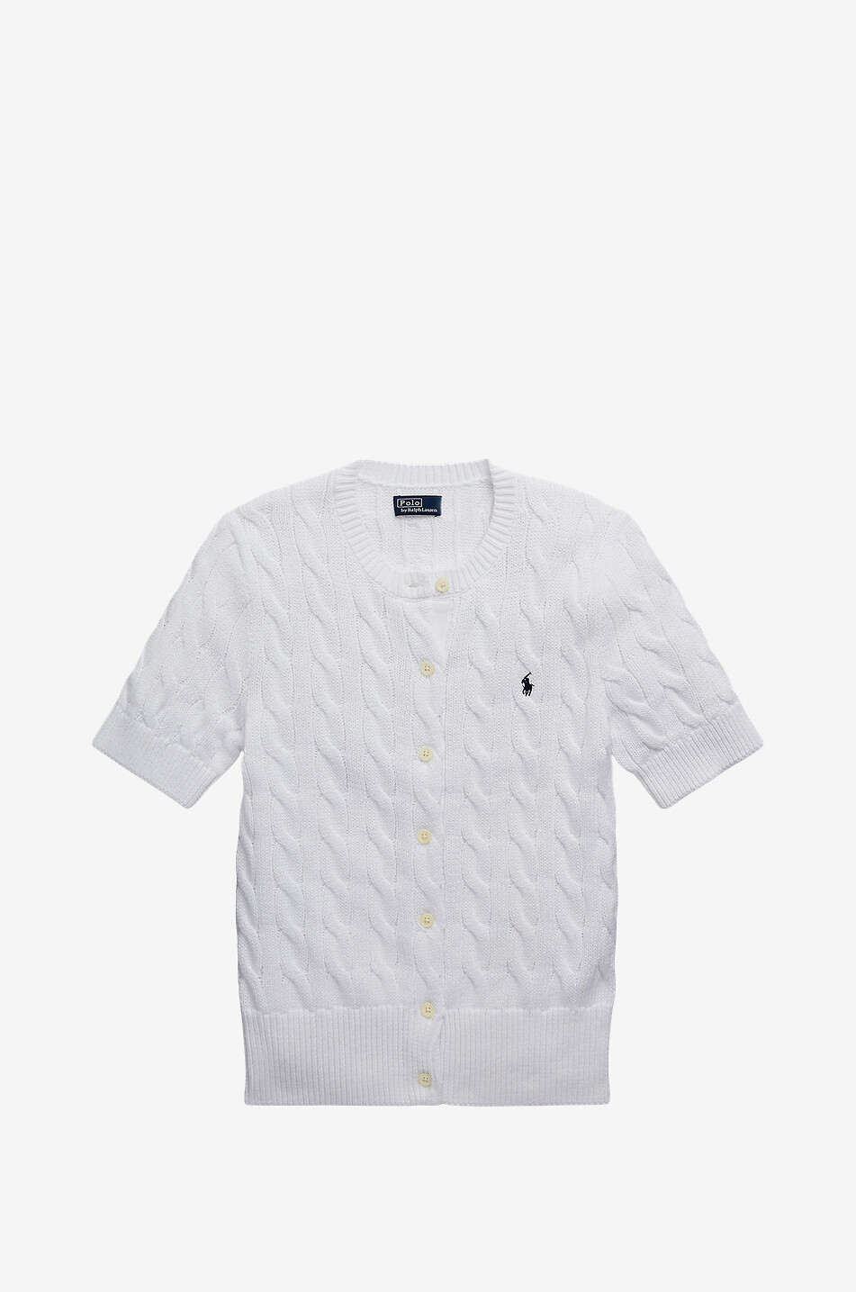 Pony cable-knit short-sleeved cardigan