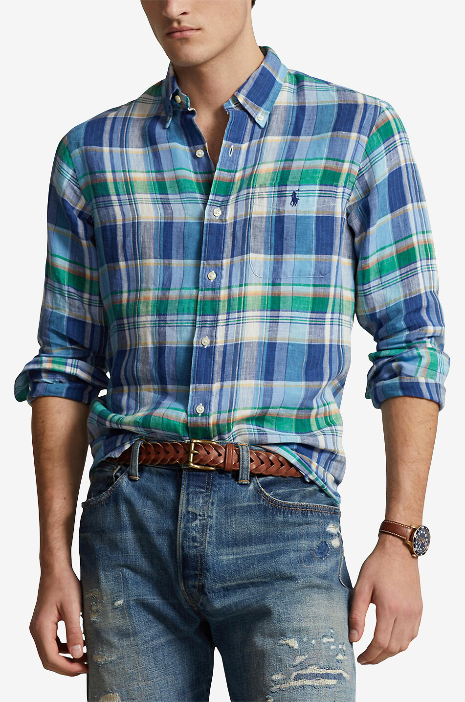 POLO RALPH LAUREN Chemise en lin à carreaux Madras Pony Homme BLEU MOYEN 2
