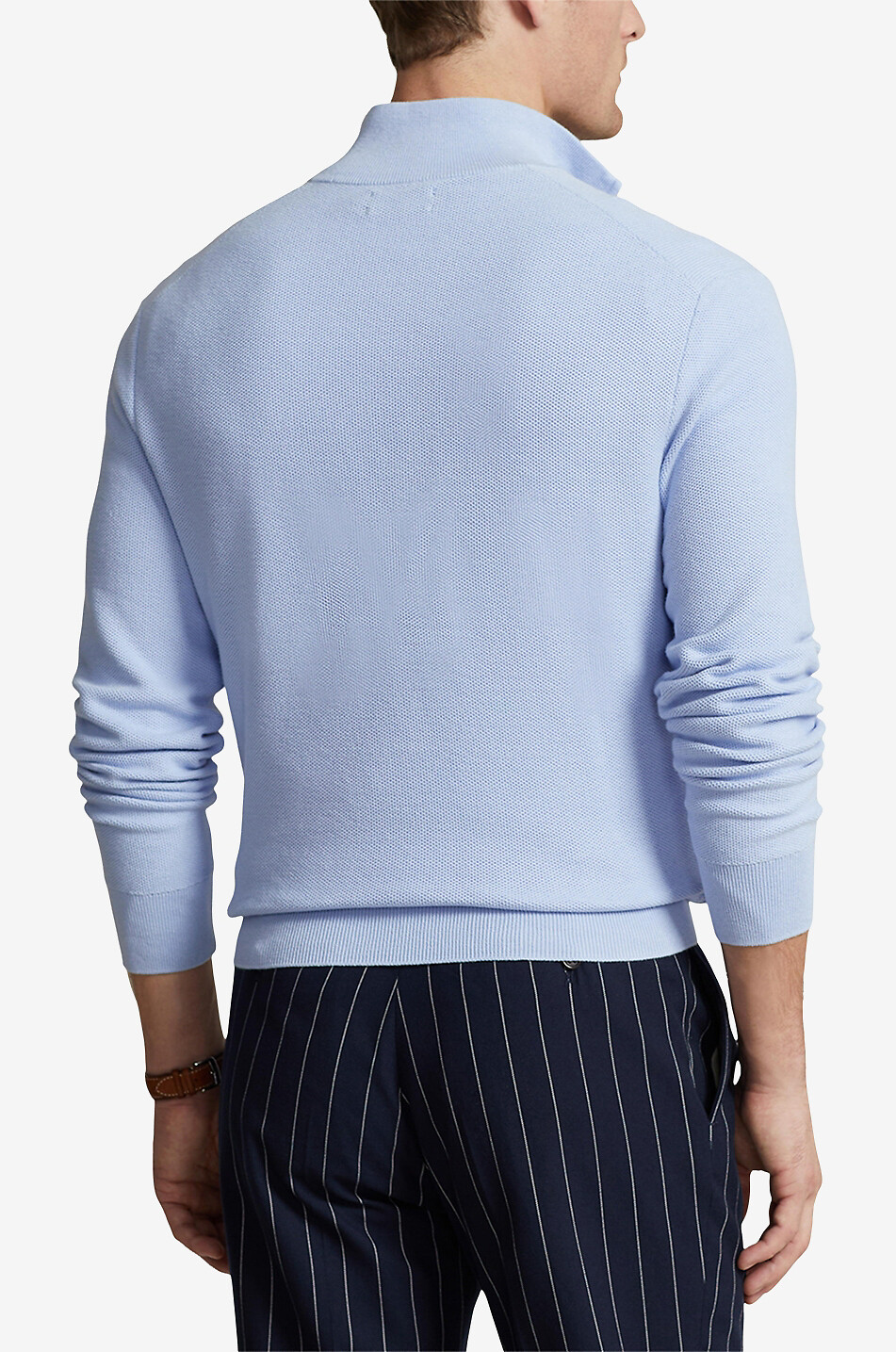 POLO RALPH LAUREN Pony piqué knit half-zip stand-up collar jumper Men LIGHT BLUE 3