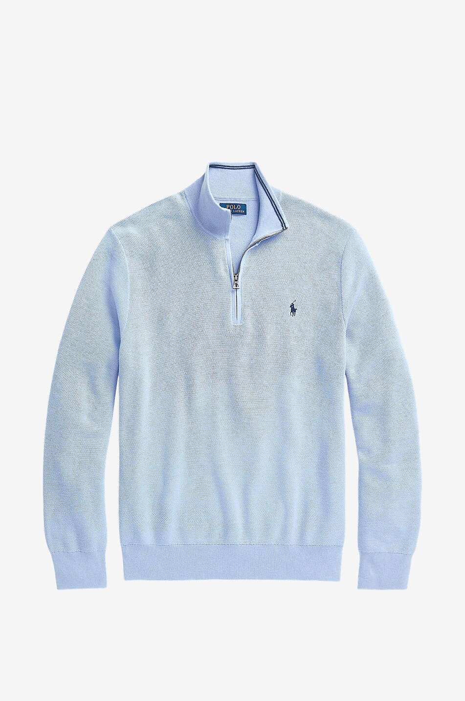 Pony piqué knit half-zip stand-up collar jumper