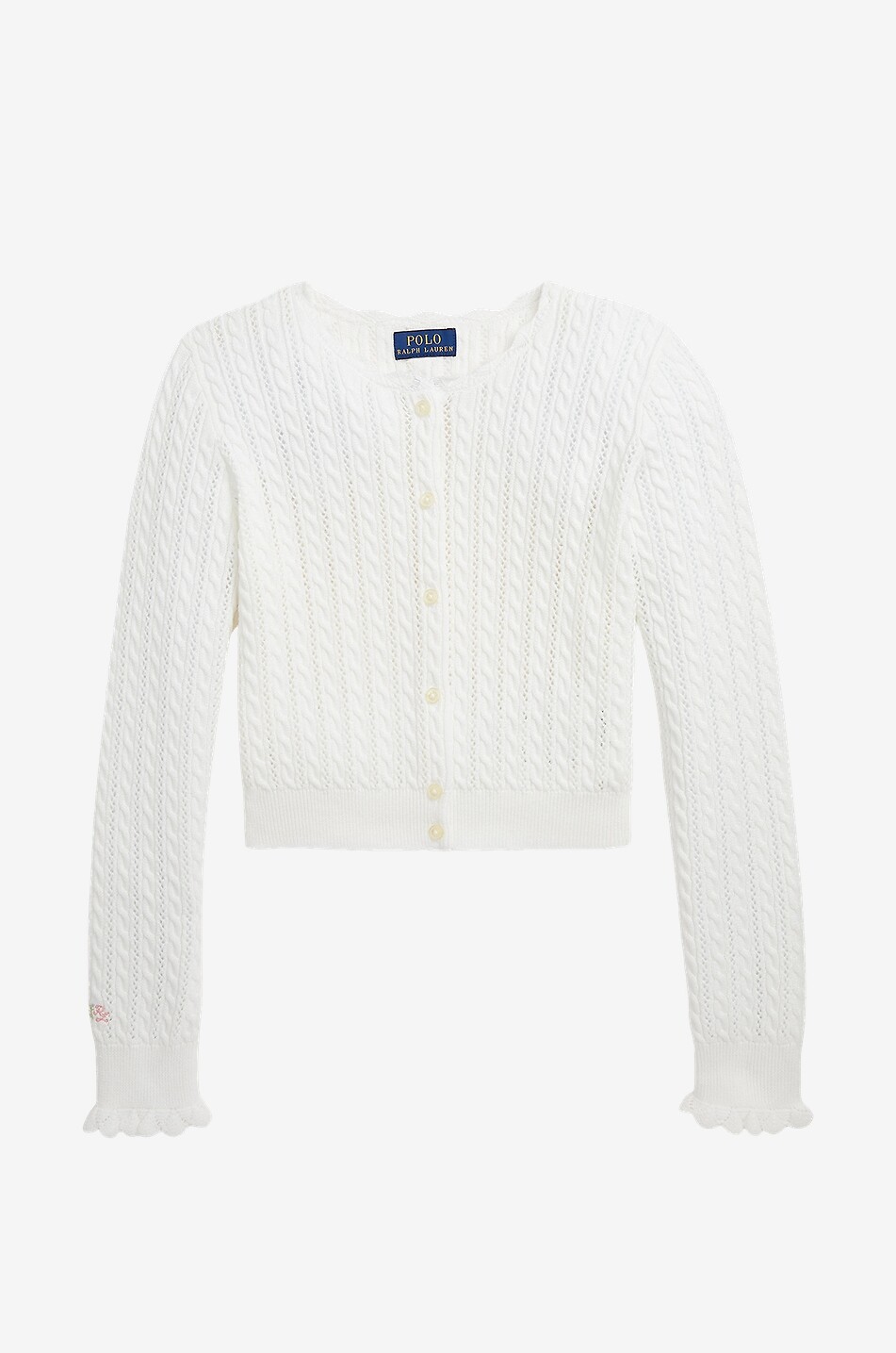 Pointelle cotton openwork knit teenage girl's cardigan