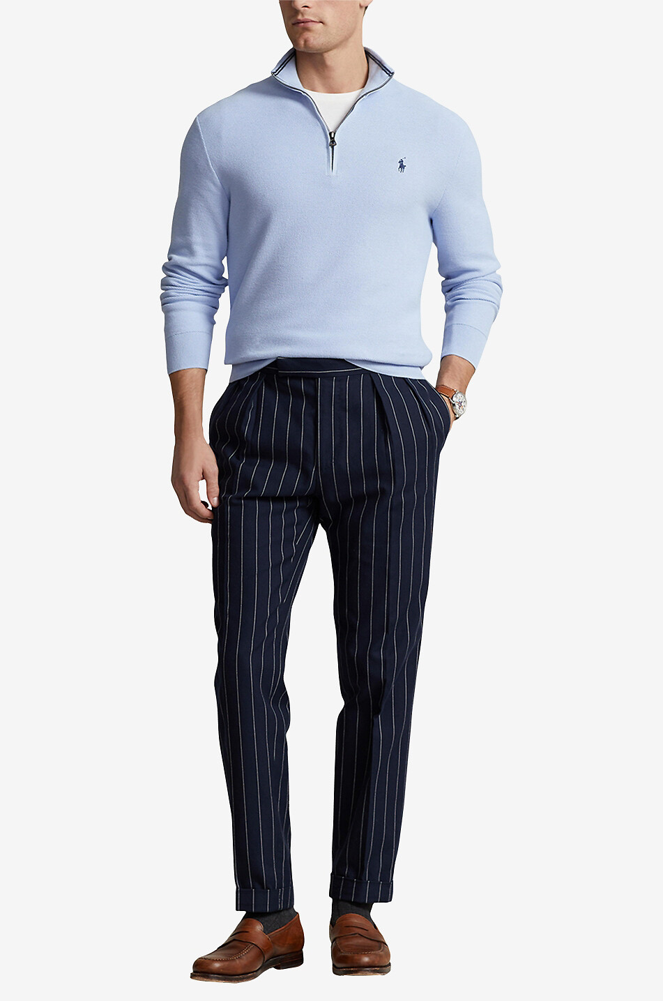 POLO RALPH LAUREN Pony piqué knit half-zip stand-up collar jumper Men LIGHT BLUE 4