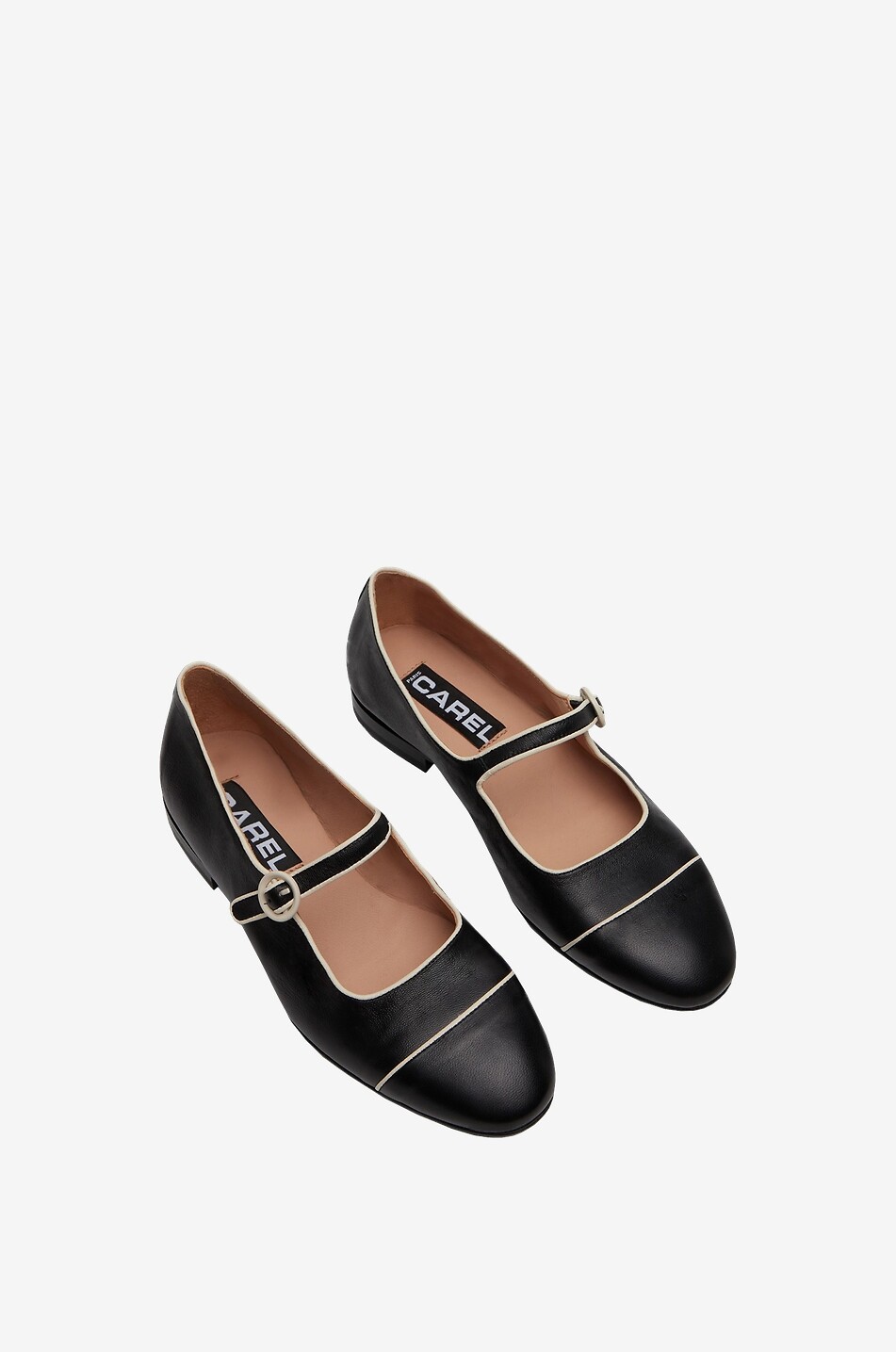 CAREL Ballerines en cuir à bride et passepoils Corail Femme NOIR 4