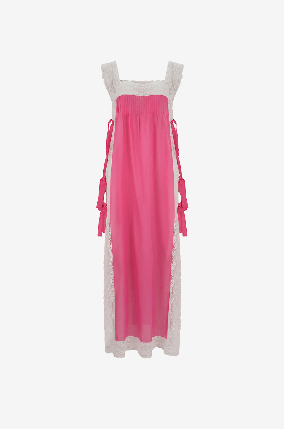 Fiocchini Long voile and lace self-tie night gown