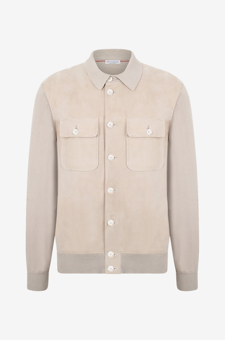 BRUNELLO CUCINELLI Suede and knit bomber jacket Men Light beige 1