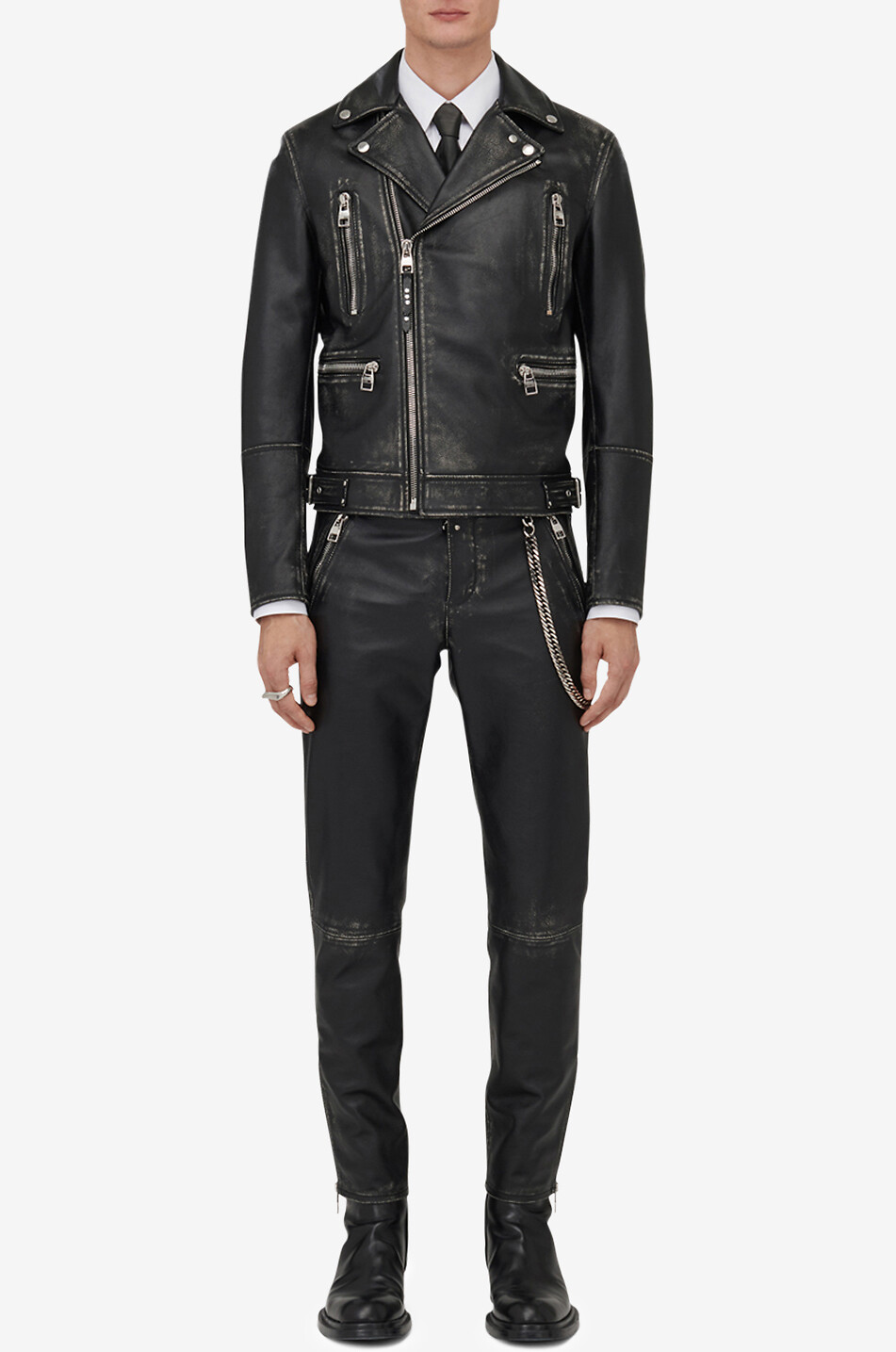 ALEXANDER McQUEEN Perfecto en cuir de veau vieilli à revers Homme NOIR 4