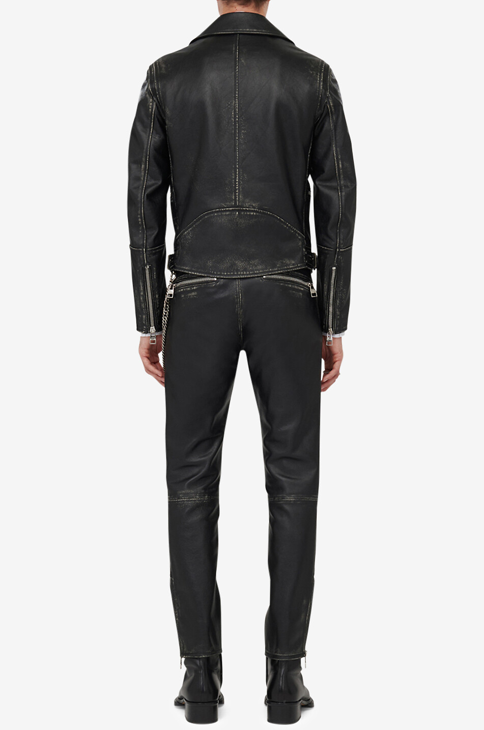 ALEXANDER McQUEEN Perfecto en cuir de veau vieilli à revers Homme NOIR 6