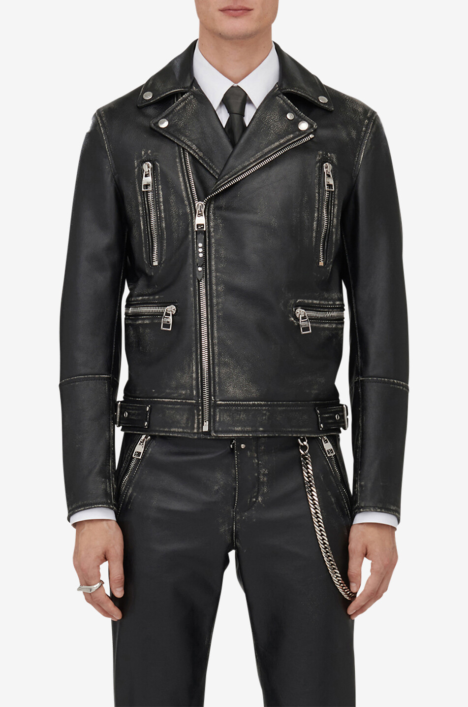 ALEXANDER McQUEEN Perfecto en cuir de veau vieilli à revers Homme NOIR 3