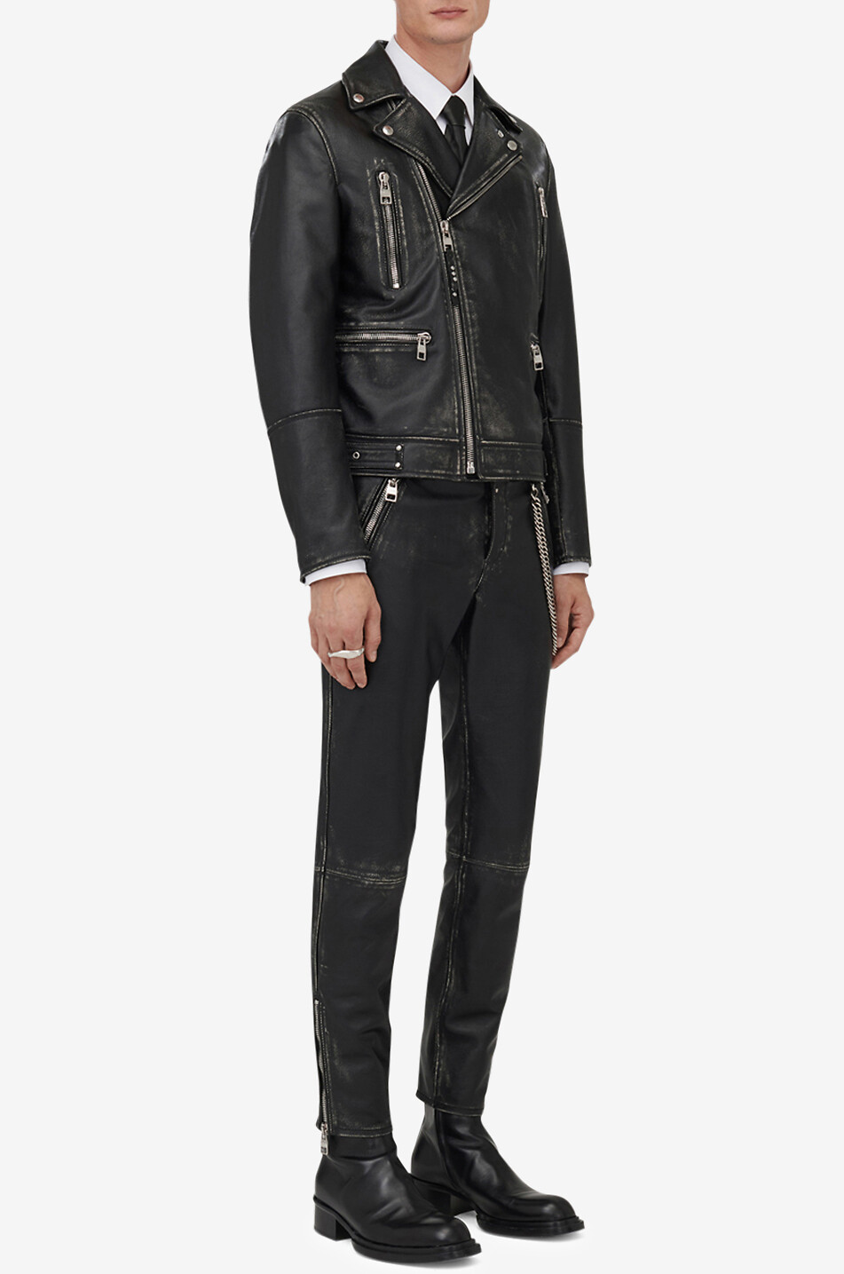 ALEXANDER McQUEEN Perfecto en cuir de veau vieilli à revers Homme NOIR 5